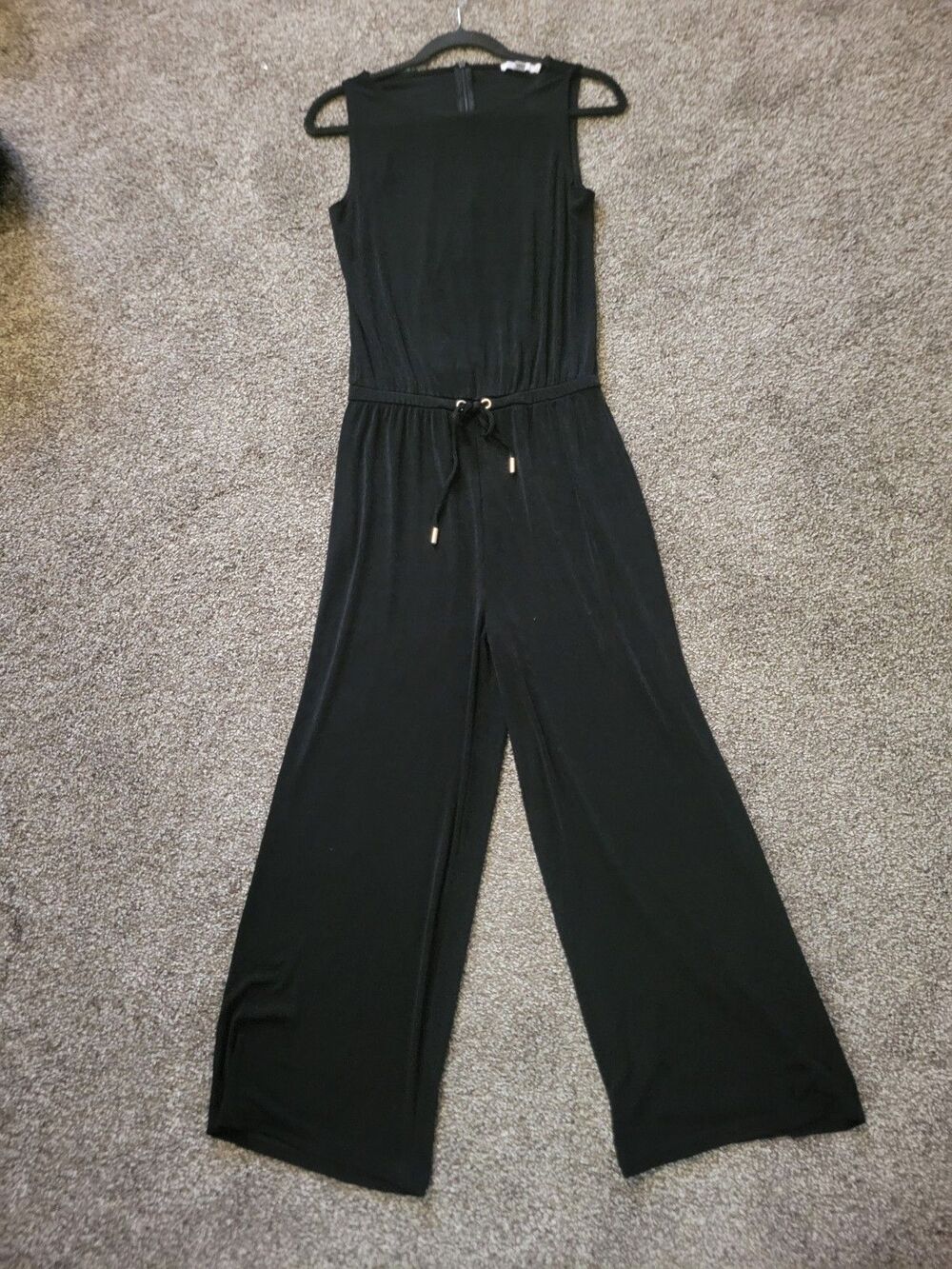Glam Whimsygoth Witchy Formal Chico's Black Flowy Jumpsuit Cinch Waist Size 0
